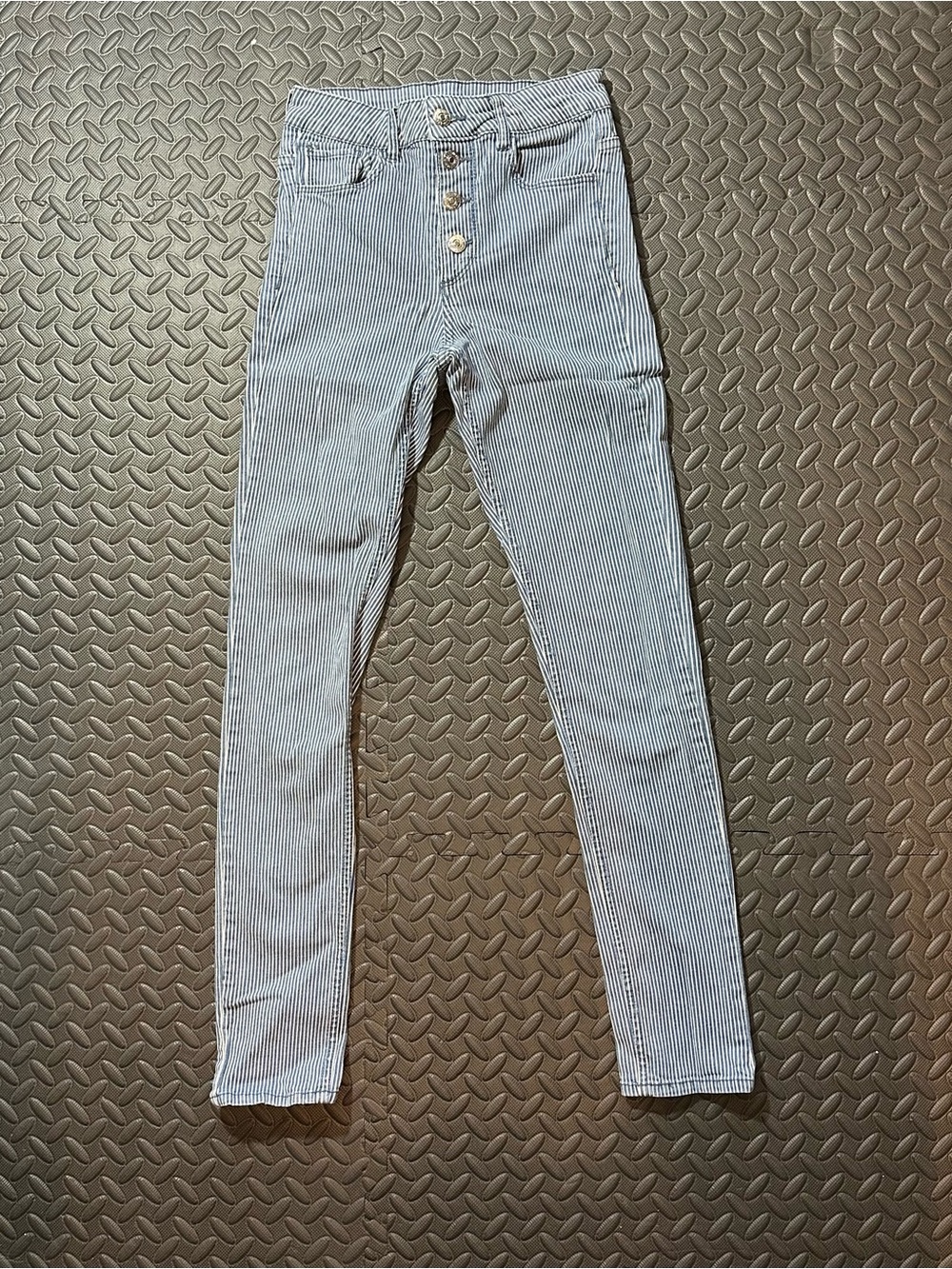 H&M Blue & White Railroad Striped High-Waist Skinny Jeans - Size 25